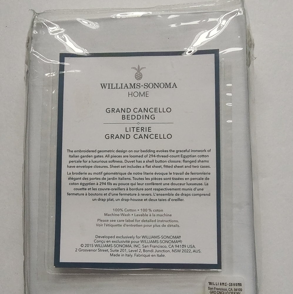 Williams Sonoma Grand Cancello 2 King Pillow Case s White Navy Blue Embroidered - Picture 4 of 12